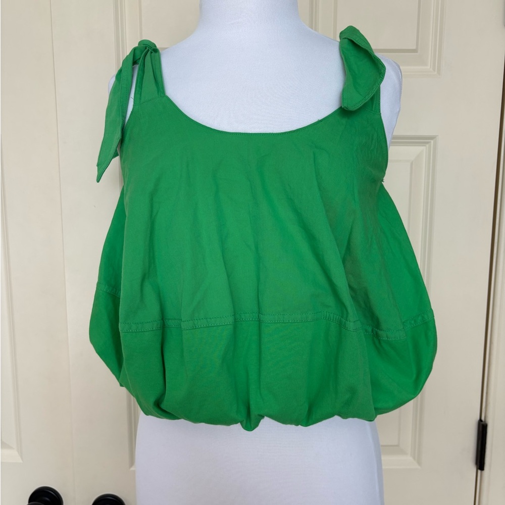 Zara Green Tie-Shoulder Bubble Hem Tank Top